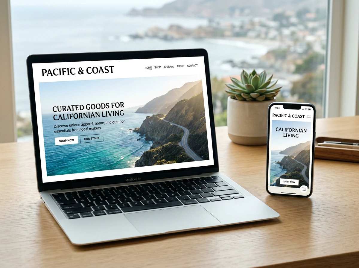 Premium website mockup on laptop and phone